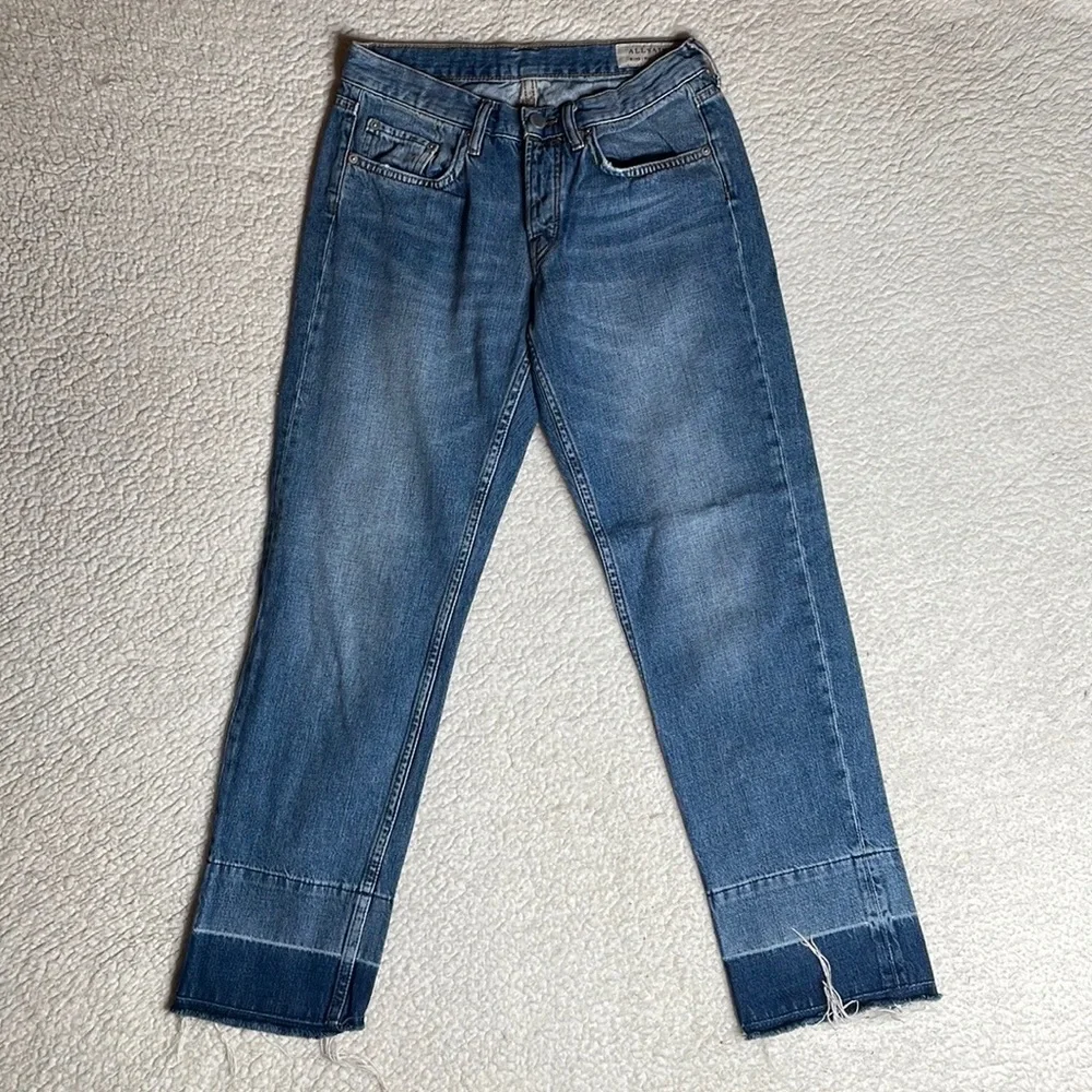 ALL SAINTS DENIM Boys Frayed Ty Jean in Mid Indigo size 25 Button Fly